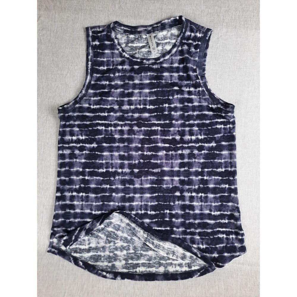 Athleta Womens Large Acid Wash Lightweight Round Neck Tank Tops Modal Blend Blue